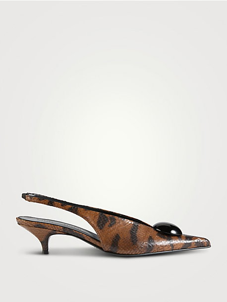 Dome Slash Leather Slingback Pumps