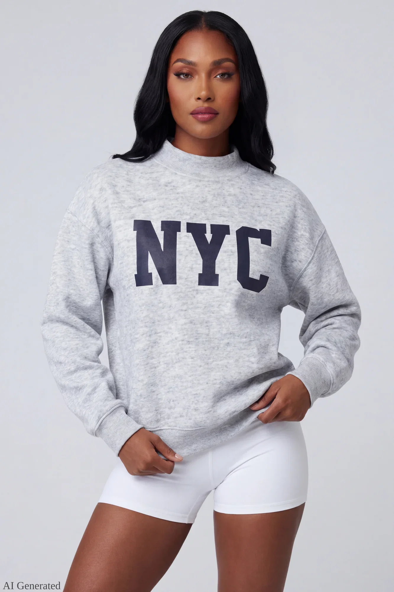 Image of Fleece Graphic Mock Neck Sweatshirt