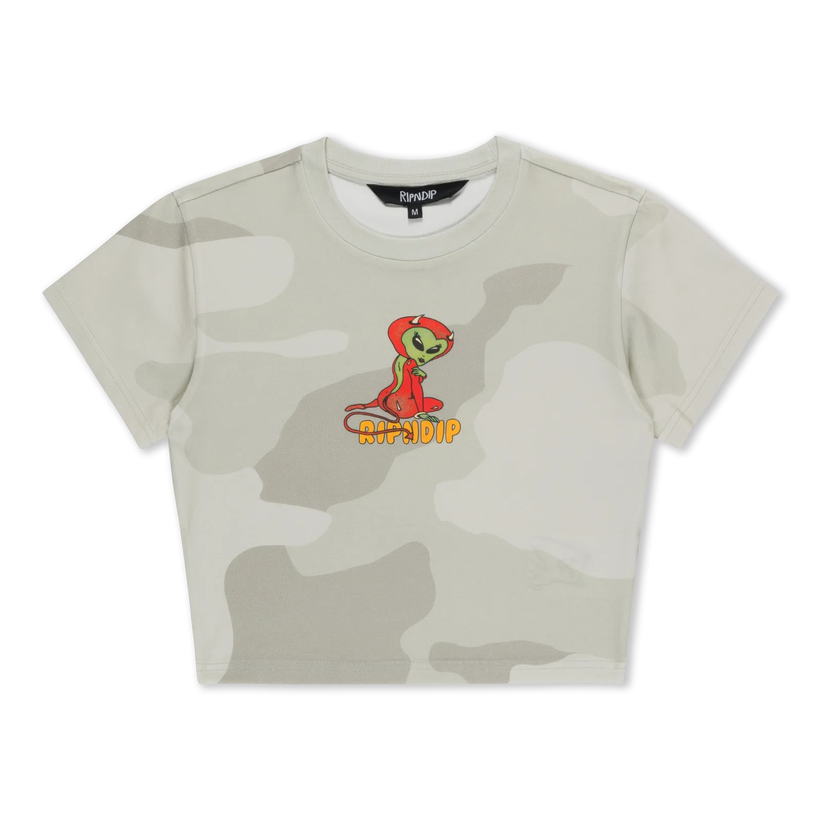 Image of Devil Alien Cropped Baby Tee (Bone Graffiti Camo)