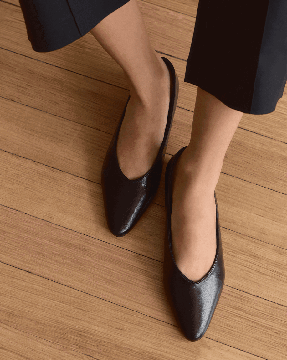 Calio Black Leather Ballet Flat