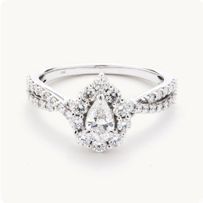Darby. Pear-Shaped Lab Grown 1ctw. Diamond Halo Twist Engagement Ring in 10k White Gold 7355307