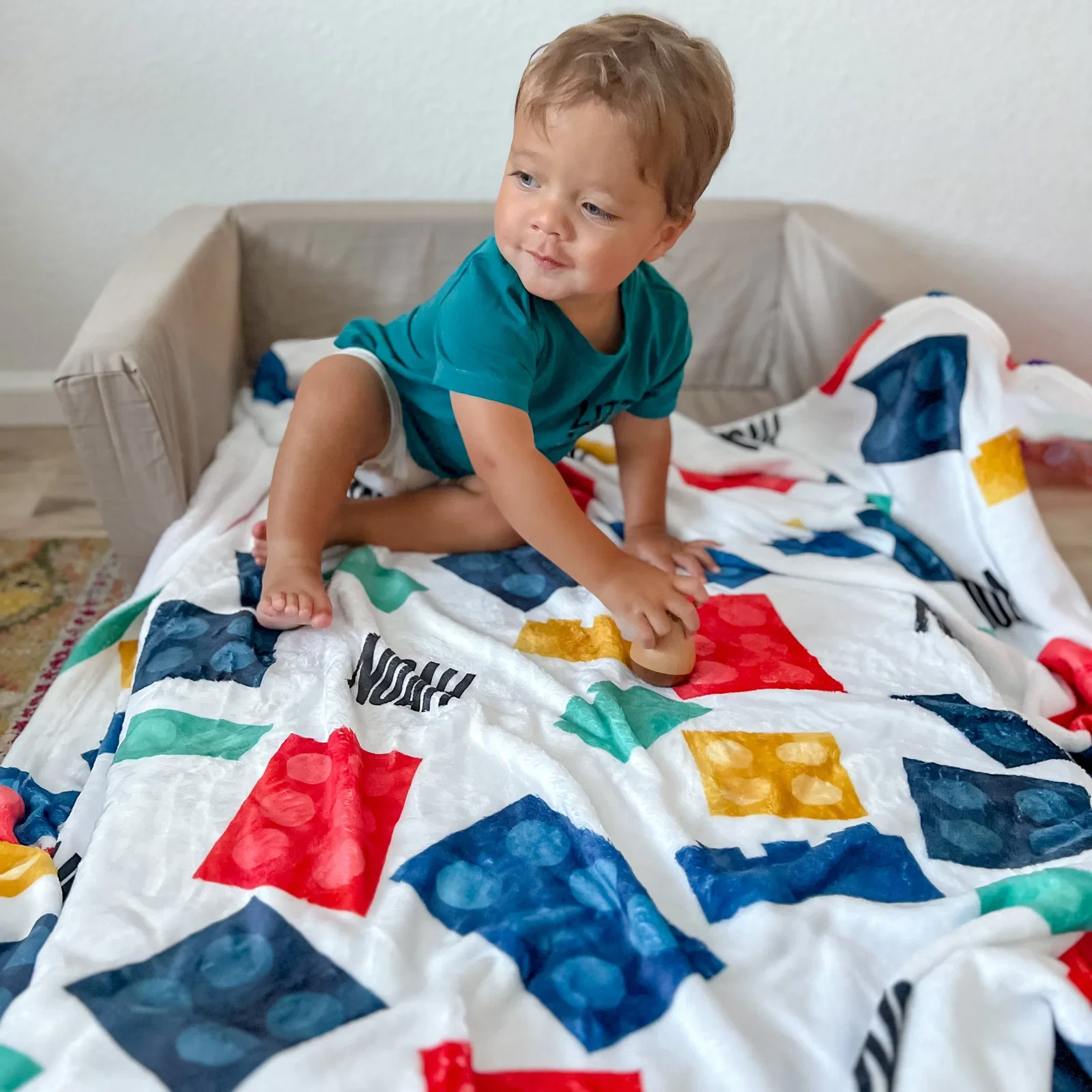 Image of Building Bricks Minky Name Blanket