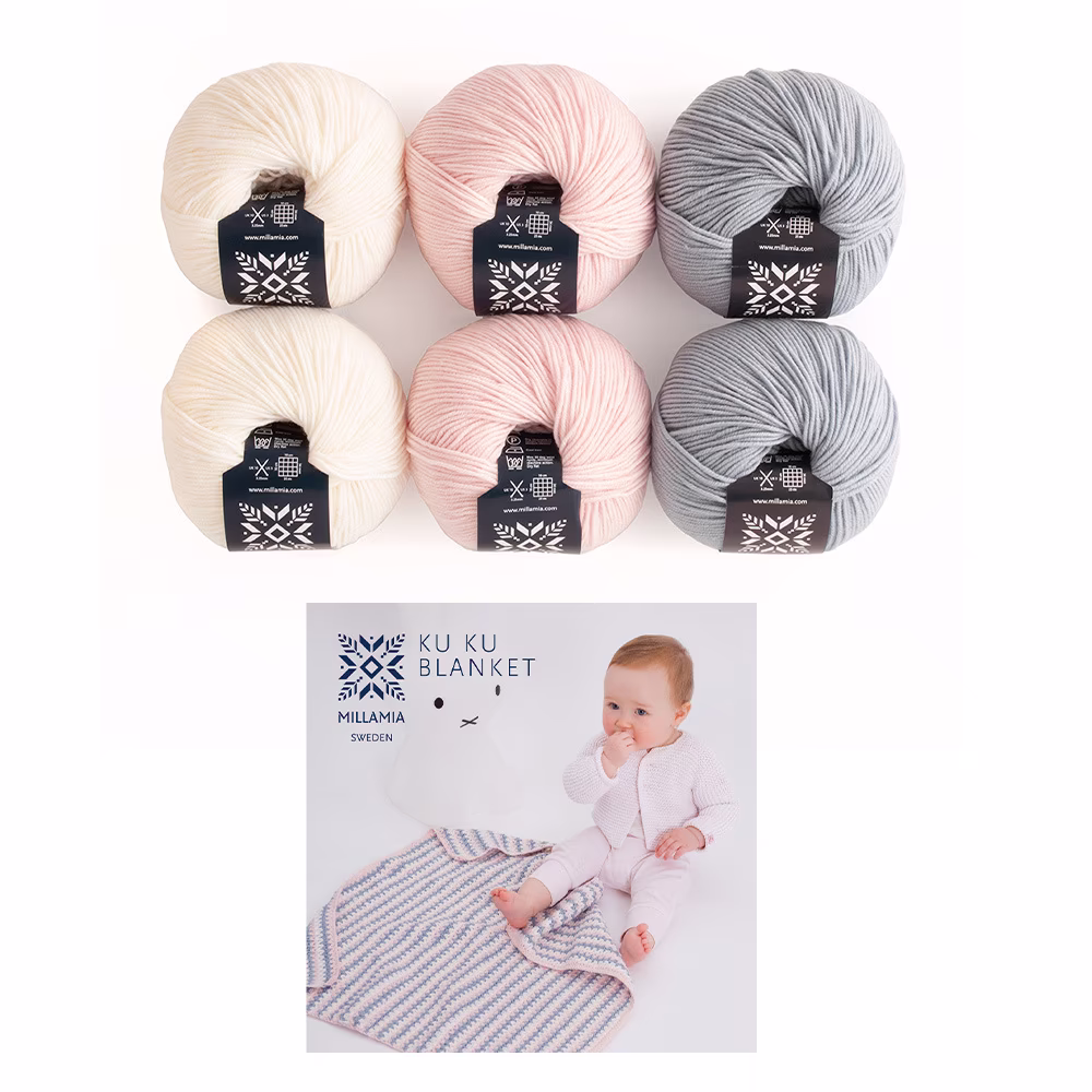 MillaMia Naturally Soft Merino Ku-Ku Crochet Baby Blanket 6 Ball Crochet Kit
