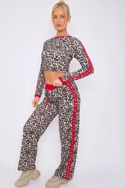 Leopard Print Ribbed - Wide Leg - Crop Top Co-ord