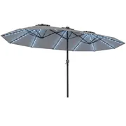15ft Double-Sided Outdoor Patio Umbrella w/144 Solar LED Lights