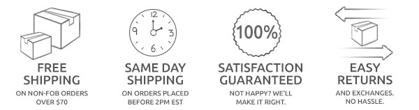 Free shipping on non-fob orders over $70, same day shipping on most orders placed before 2pm est, 100% satisfaction guaranteed and easy returns/exchanges at Big Dee's Tack and Vet Supply.