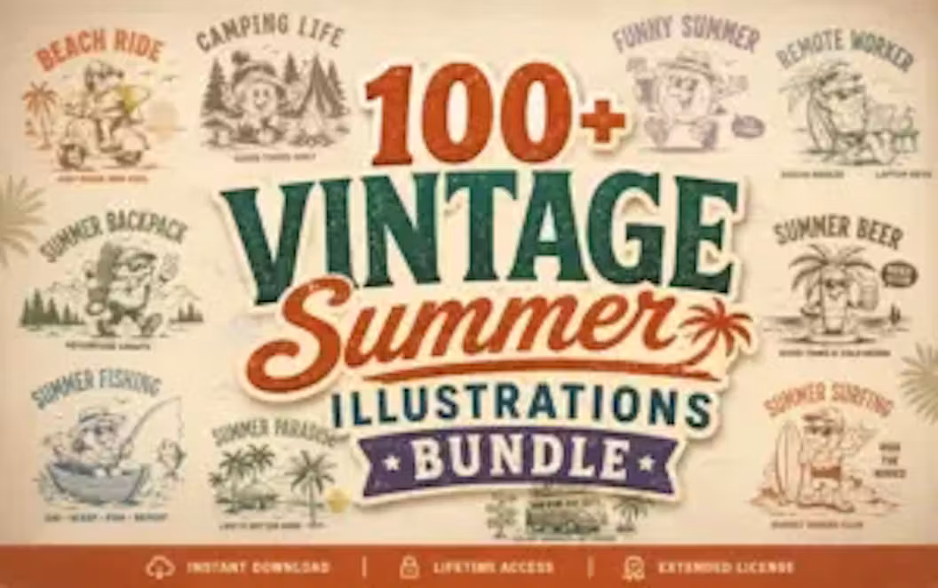 Design Authentic Summer Artwork with 100+ Vintage Summer Illustrations