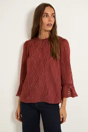 Burnout Ruffle Neck Blouse