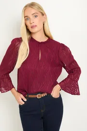 Petite Burnout Ruffle Neck Blouse