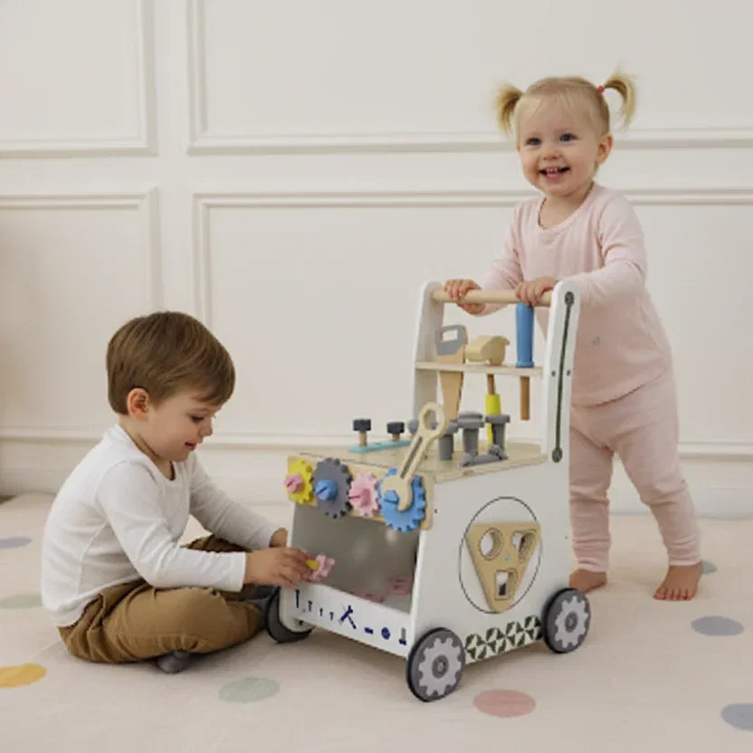 Image of Wooden Tool Walker – Multi-Activity Learning Wagon for Toddlers