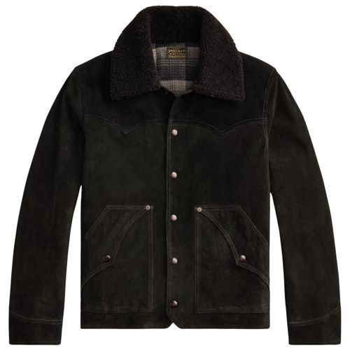 RRL by Ralph Lauren Shearling-Collar Suede Western Jacket - Black