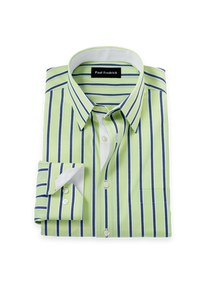 Comfort Stretch Non-Iron Stripe Dress Shirt With Contrast Trim - Green/blue-Tailored Fit / 16.5 / 34
