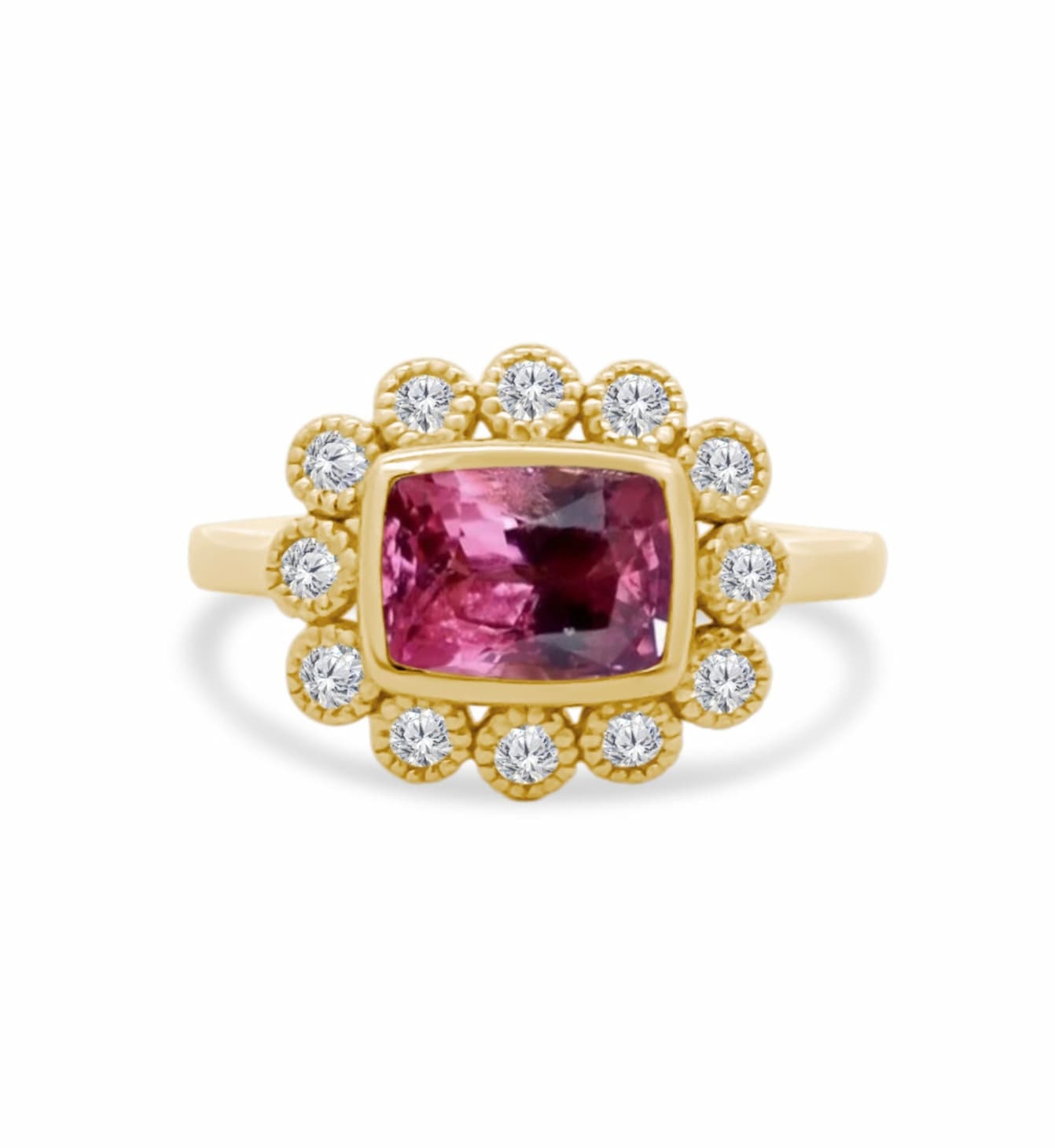 Gemstone Diamond Milgrain Halo Ring
