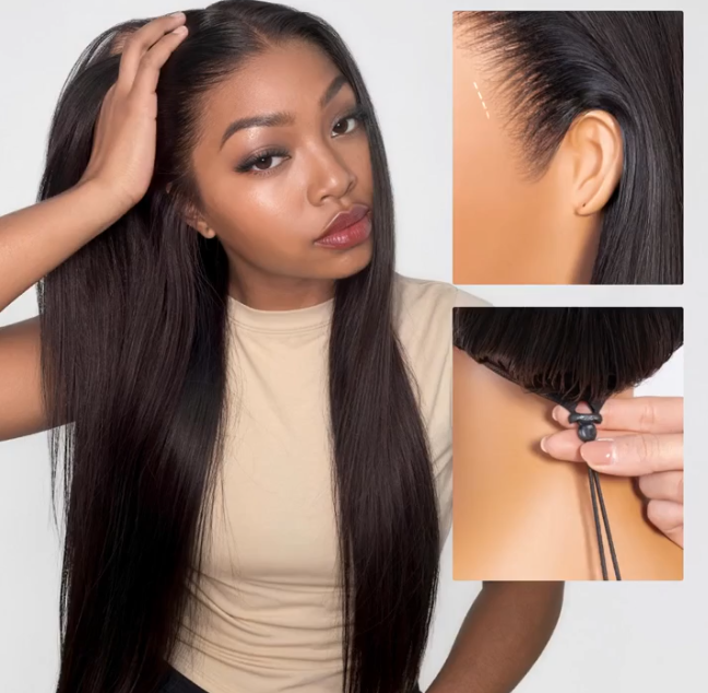 TT Special-Megalook 13x6 Three-Go™ Glueless Wig Straight With Drawstring Natural Black 100% Human Hair Wig - 180% / Straight / 18