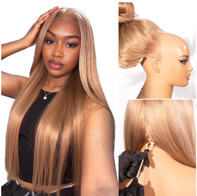 Special offer |18inch=$167.00 Megalook 13x6 Three-Go™ Milk Tea Brown Glueless Wigs Silky Straight with Drawstring 100% Human Hair Wig