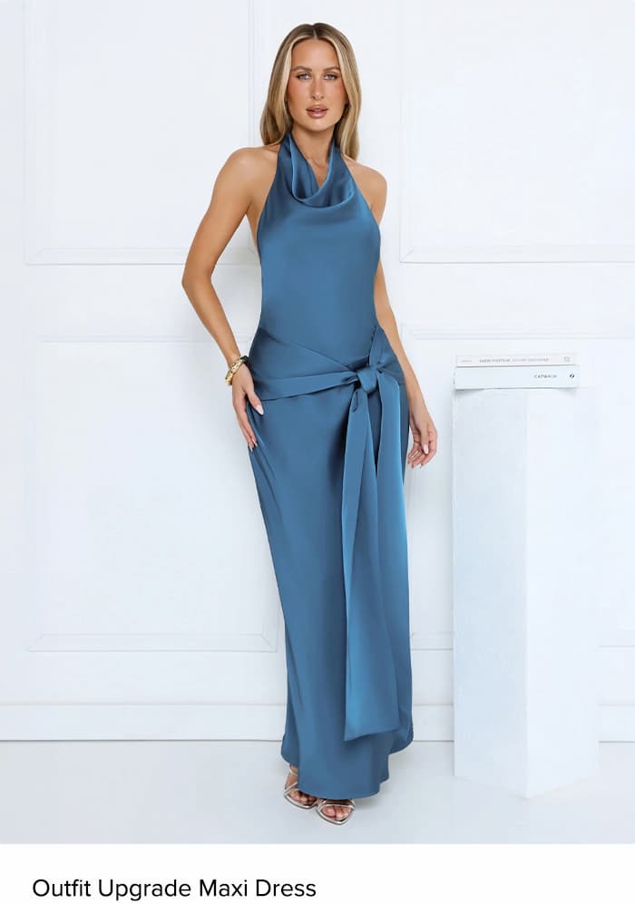 Outfit Upgrade Satin Halter Maxi Dress Teal