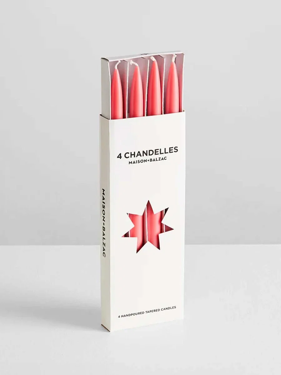 Image of Chandelles Tapered Candles in Raspberry - 4 Pack