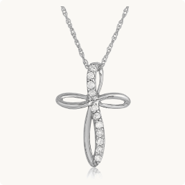 Diamond Loop Cross Pendant in White Gold