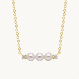Pearl & Lab Grown Diamond Necklace in 10k Yellow Gold