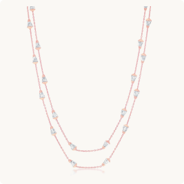 Diamond Cut Cone-Shaped Bead 60" Chain 1mm in Sterling Silver/Rose Gold Plated