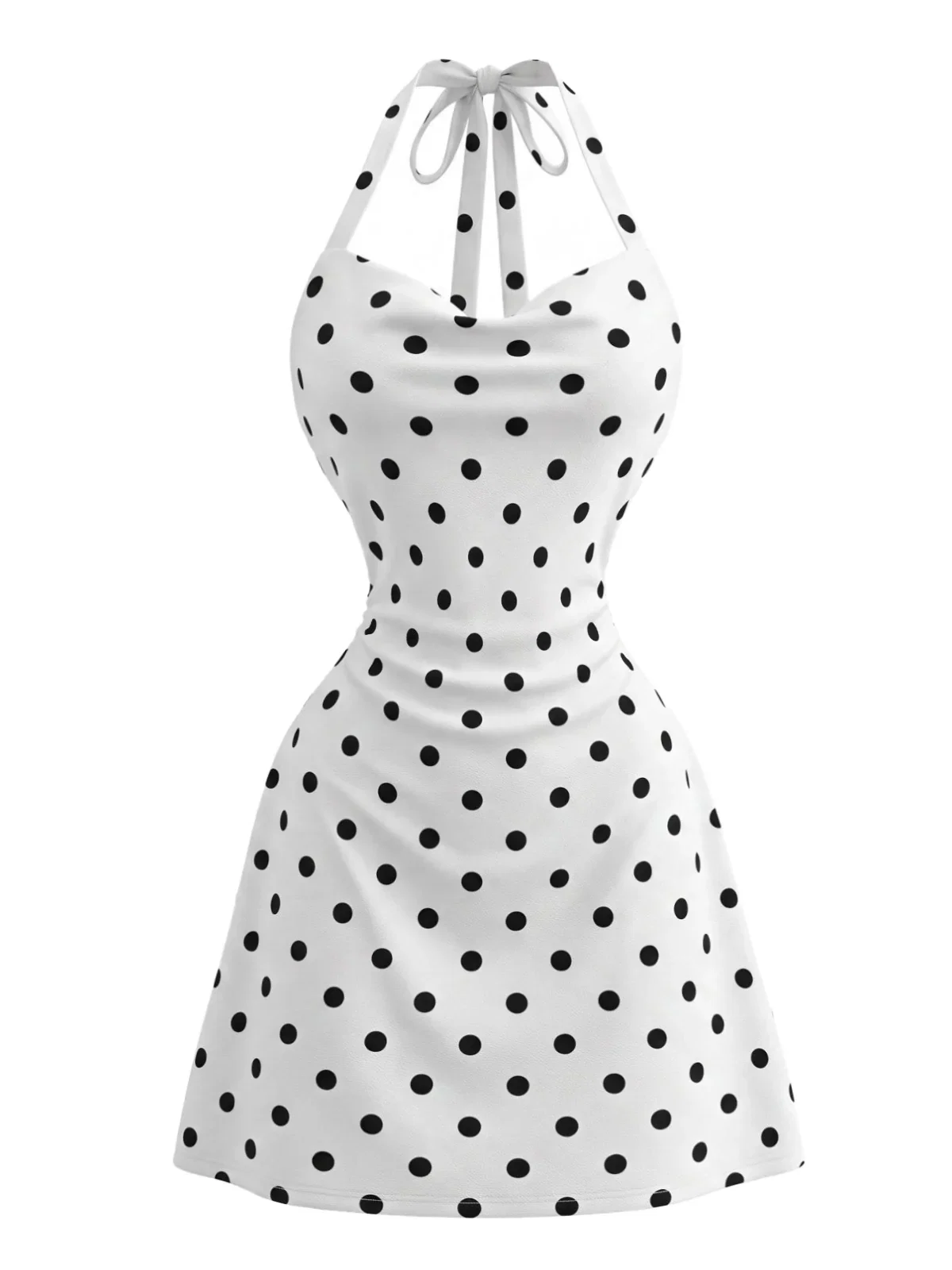 White 1980s Polka Dots Halter Bodycon Dress
