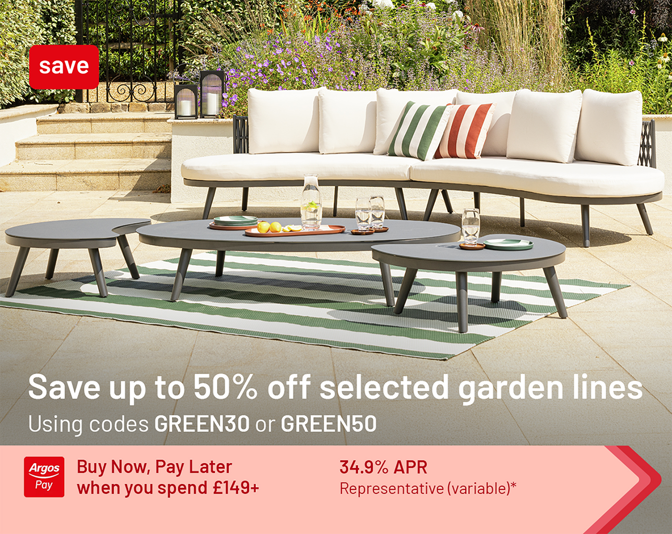 save up to 50 percent off selected garden lines with codes green30 and green50