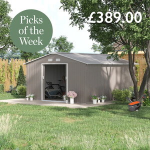 Outsunny Metal Shed 13 x 11ft - Light Grey