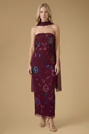 Floral Embellished Mesh Midaxi Dress