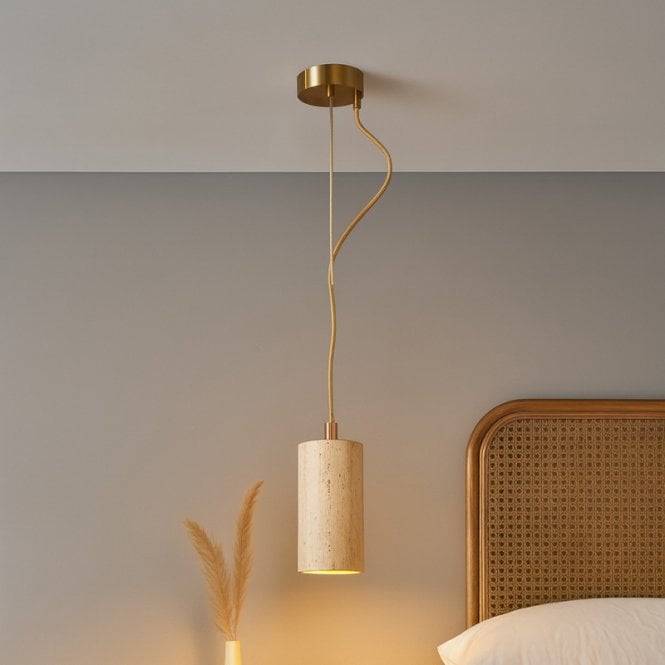 Westport Noemi Travertine Stone Ceiling Pendant Light - Beige