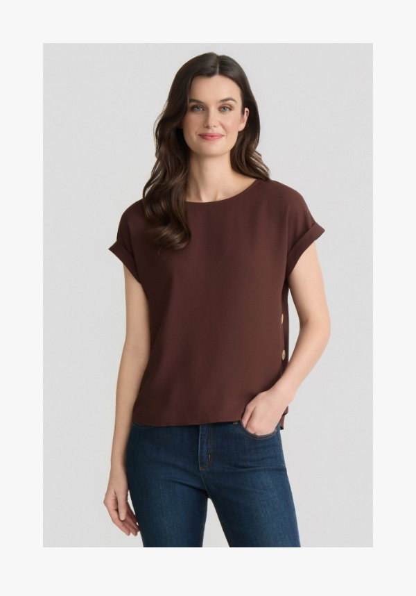 Side Button Blouse, Jasper Crepe