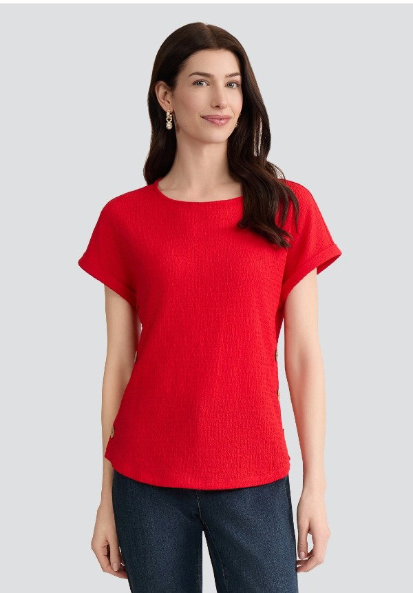 Side Button Blouse, Seabreeze Crinkle