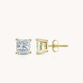 Princess Cut Lab Grown 1ctw. EF SI Diamond Stud Earrings in 14k Yellow Gold