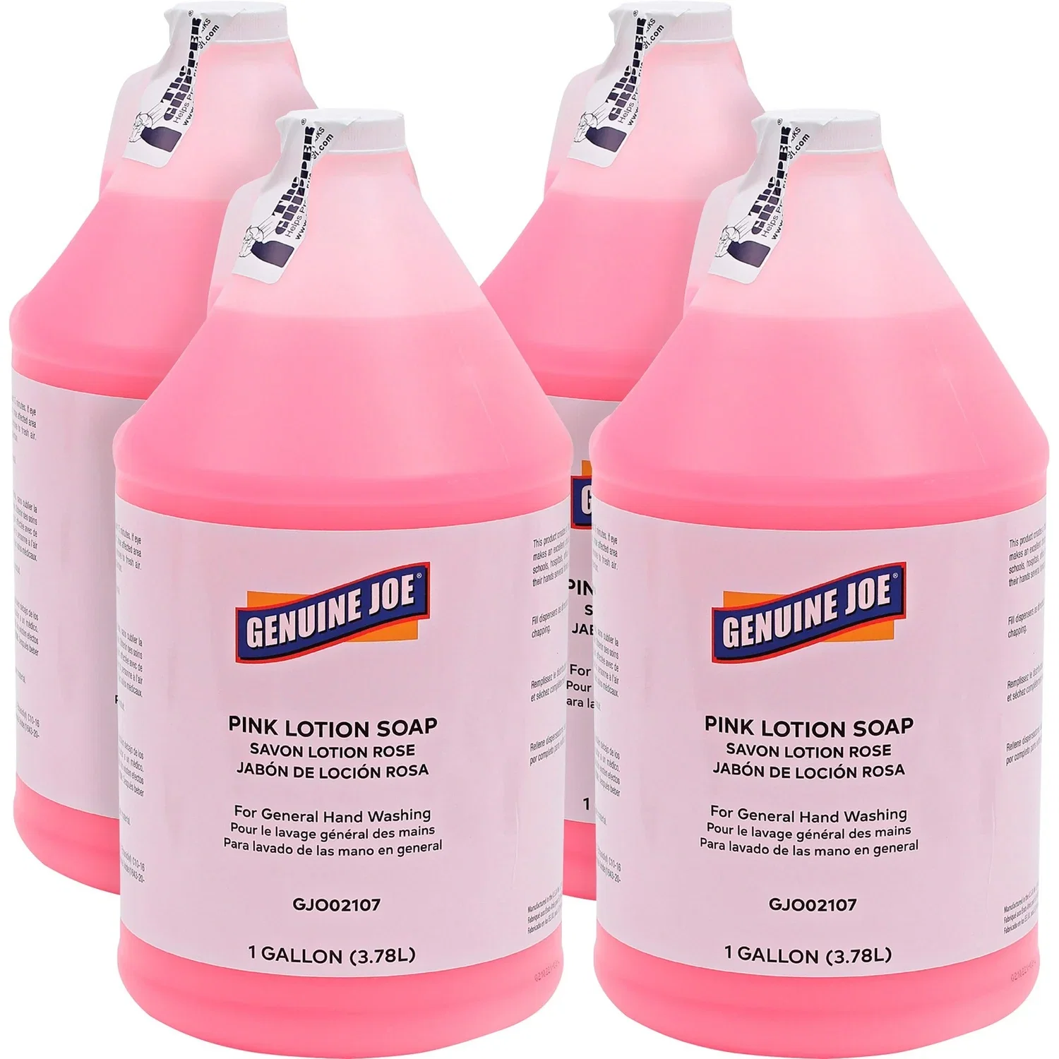 Image of Genuine Joe Pink Lotion Soap, 1 gal (3.8 L), Hand, Pink, Rich Lather, 4/Carton (GJO02107CT)