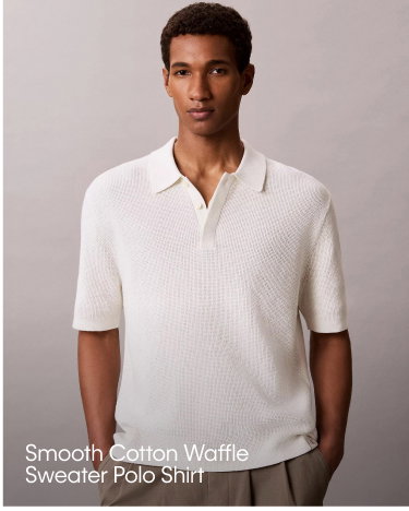 Smooth Cotton Waffle Sweater Polo Shirt