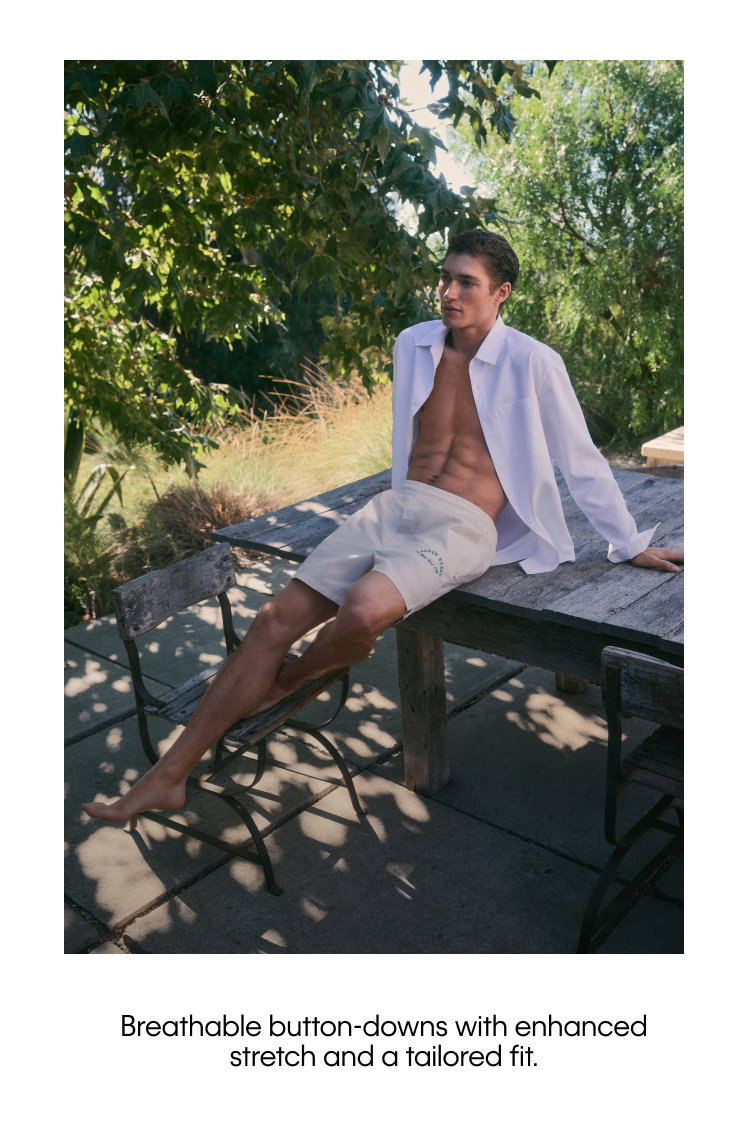 Breathable button-downs with enhanced stretch and a tailored fit.