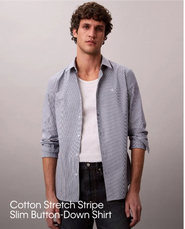 Cotton Stretch Stripe Slim Button-Down Shirt