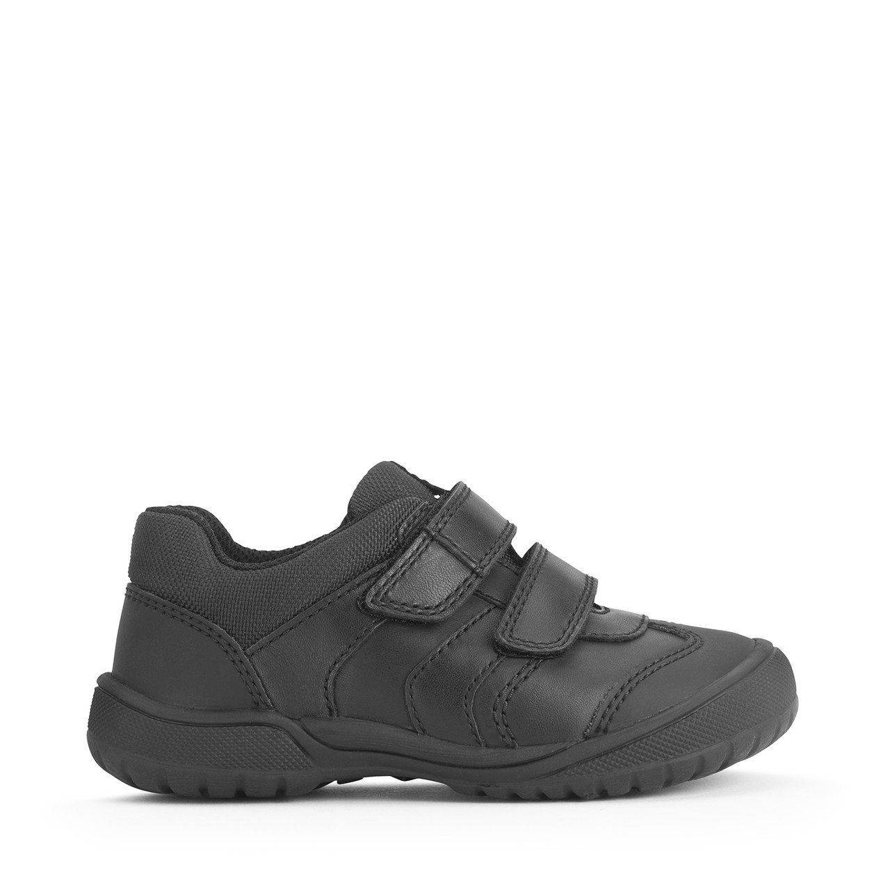 Image of Action, Black leather boys tough rip-tape school shoes