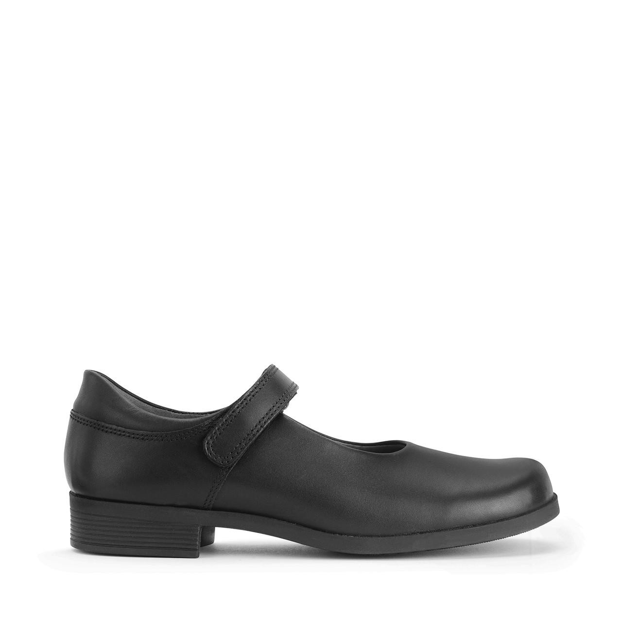 Image of Samba, Black leather girls rip-tape school shoes