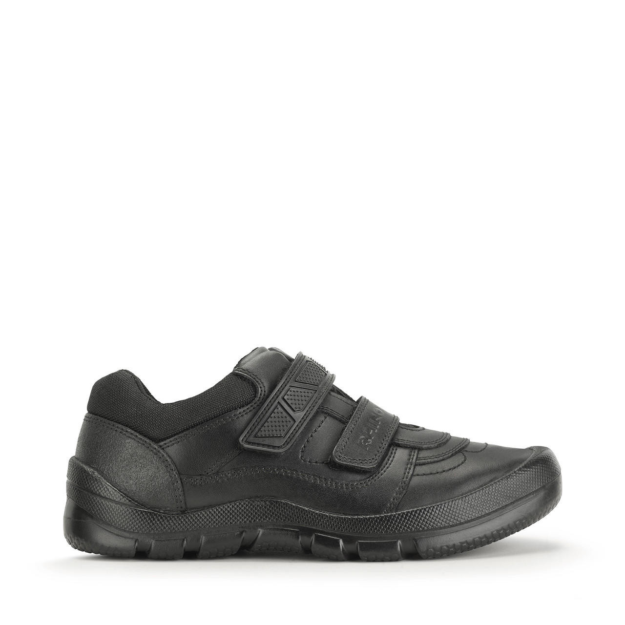 Image of Rhino Warrior, Black leather boys rip-tape school shoes