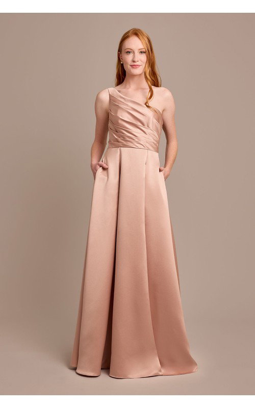 Satin One-Shoulder A-Line Pleated Dress