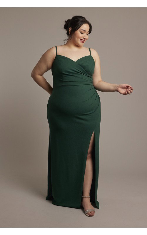 Crepe Side-Draped Spaghetti Strap Sheath Dress