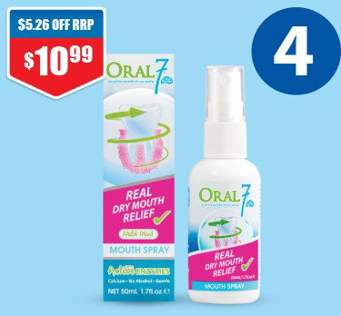 Oral7 Dry Mouth Spray 50ml 30% off RRP at Chemist Warehouse sale ends 5 August 2026