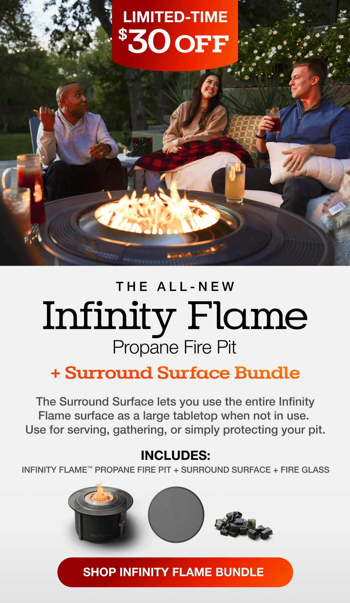 Infinity Flame Propane Fire Pit + Surround Surface
