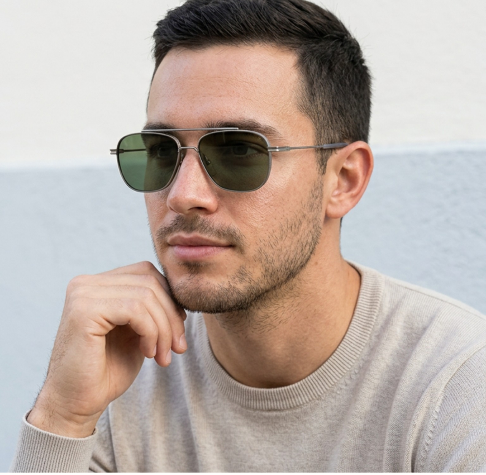 model wearing prescription sunglasses