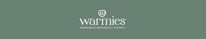 Warmies logo on green. Shop Warmies.