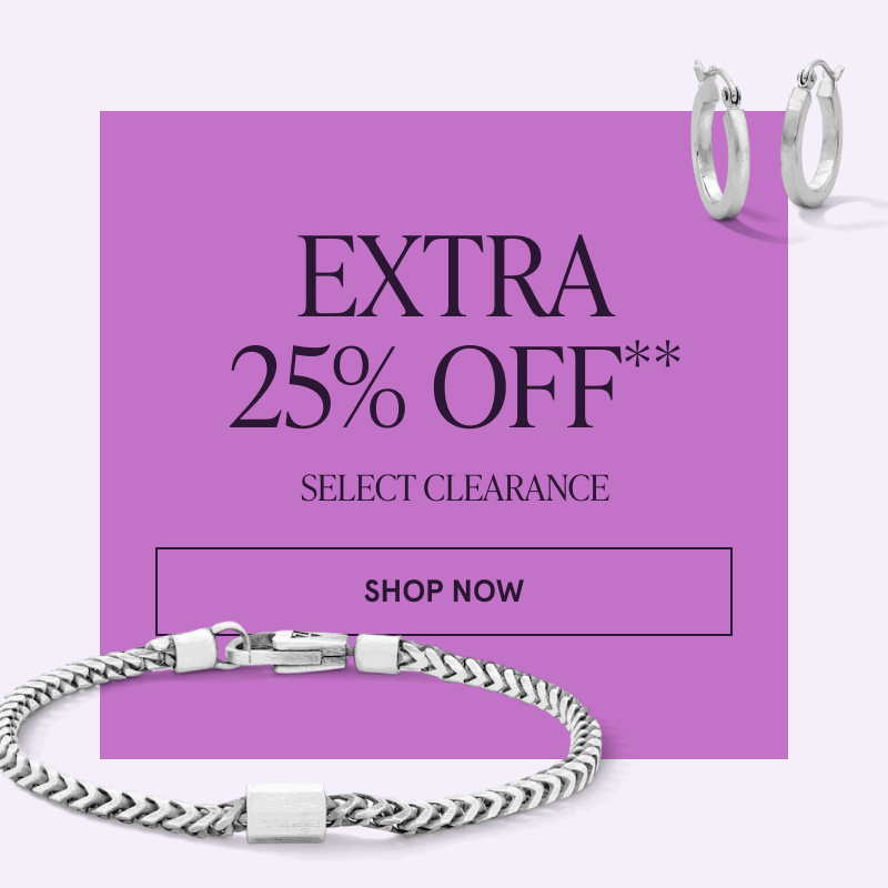 A pair of white metal hoops and a white metal bracelet. Extra 25% off select clearance. Click here to shop now