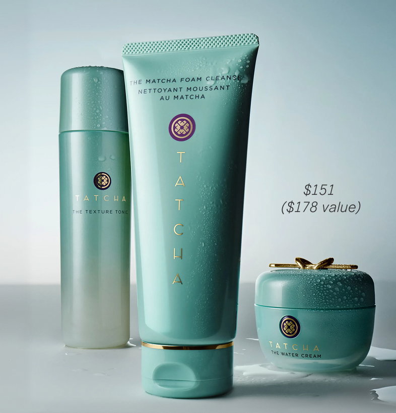 The Oil-Balancing Ritual from Tatcha: The Matcha Foam Cleanse, the Water Cream, and the Texture Tonic. $151 ($178 value)