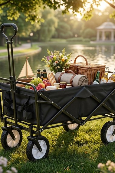 Heavy Duty Folding Wagon Cart Trolley with Adjustable Handle (Black)