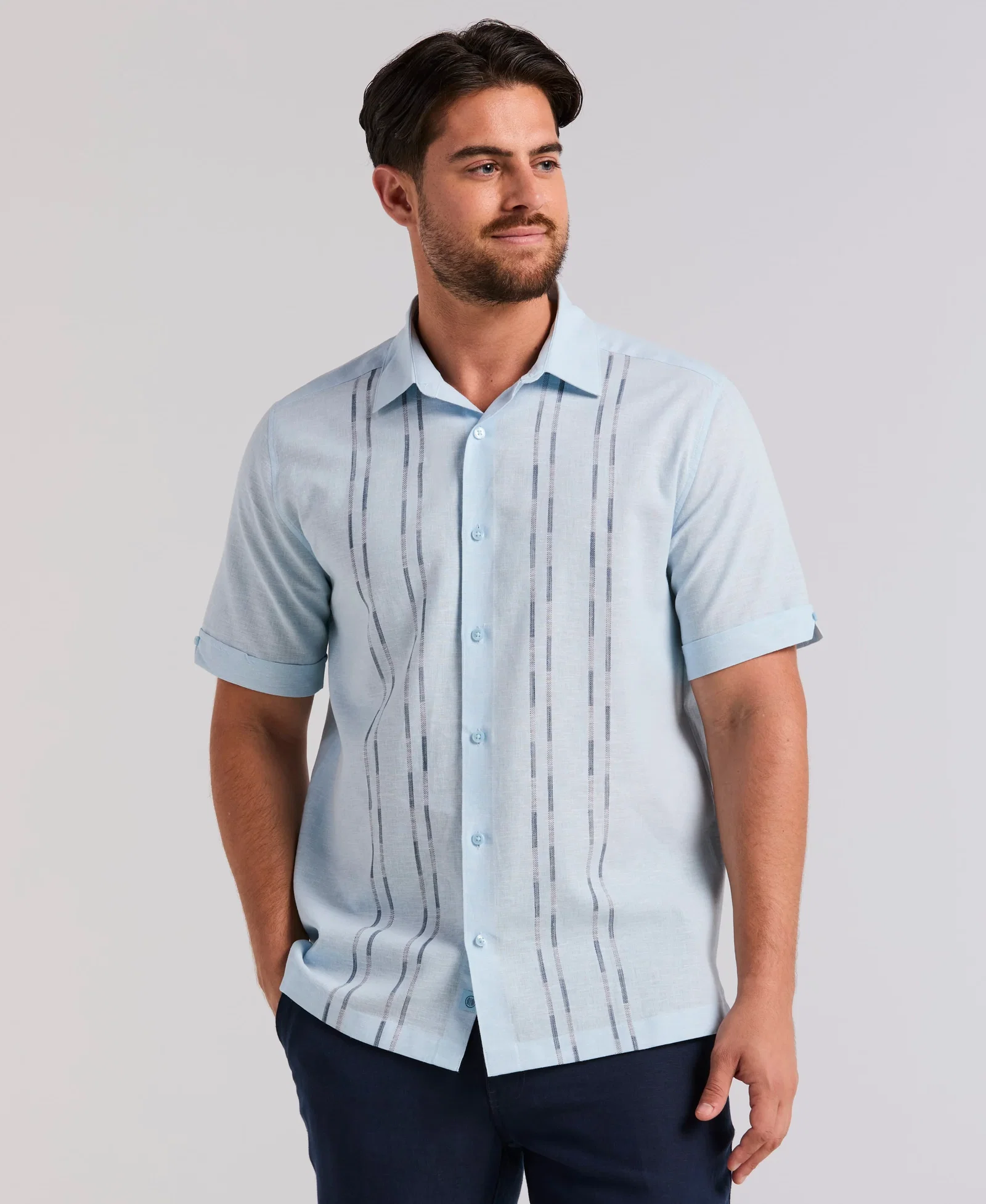 Image of Linen Blend Dobby Panel Shirt
