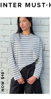 Grey Stripe Oversized Tee Long Sleeve